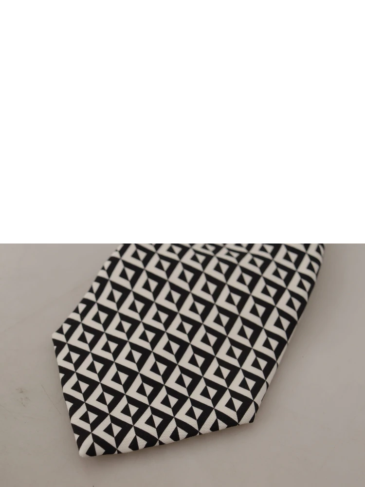 Black White Geometric 100% Silk Adjustable Accessory Tie alternative