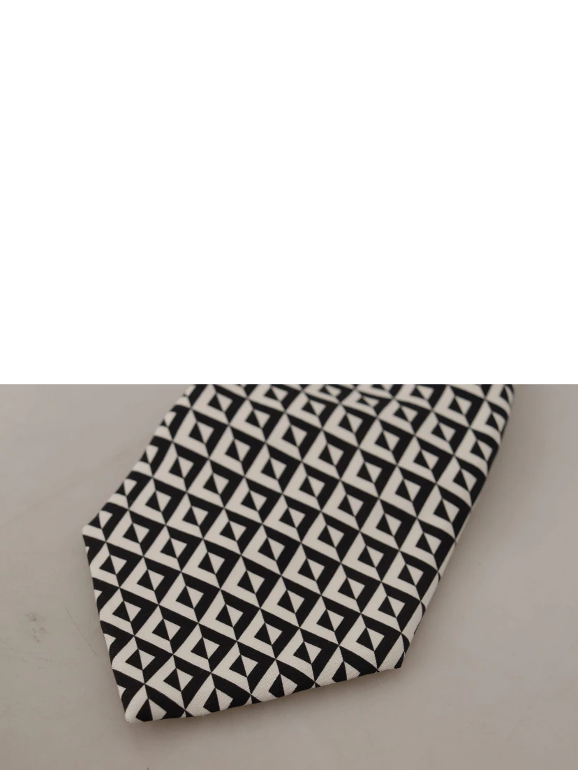 Black White Geometric 100% Silk Adjustable Accessory Tie