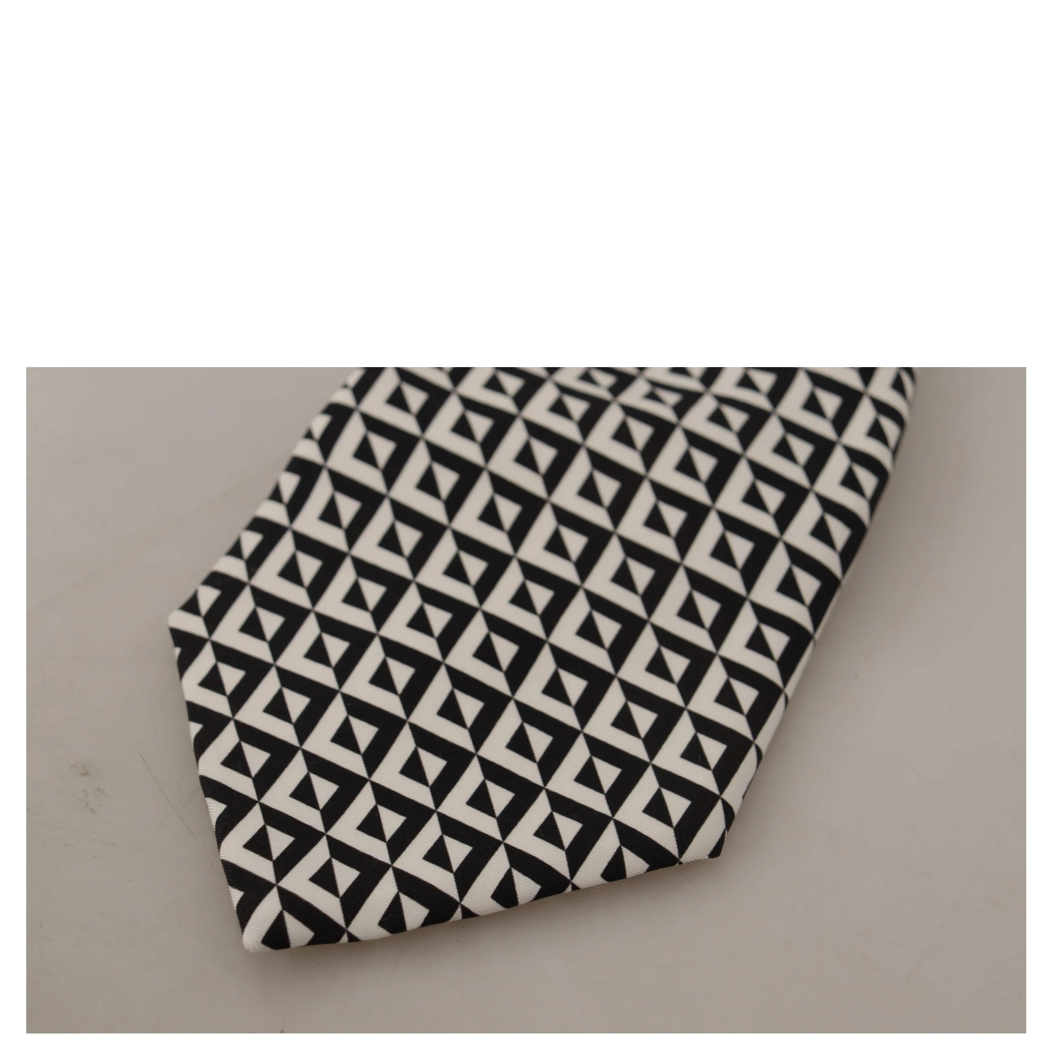 Black White Geometric 100% Silk Adjustable Accessory Tie