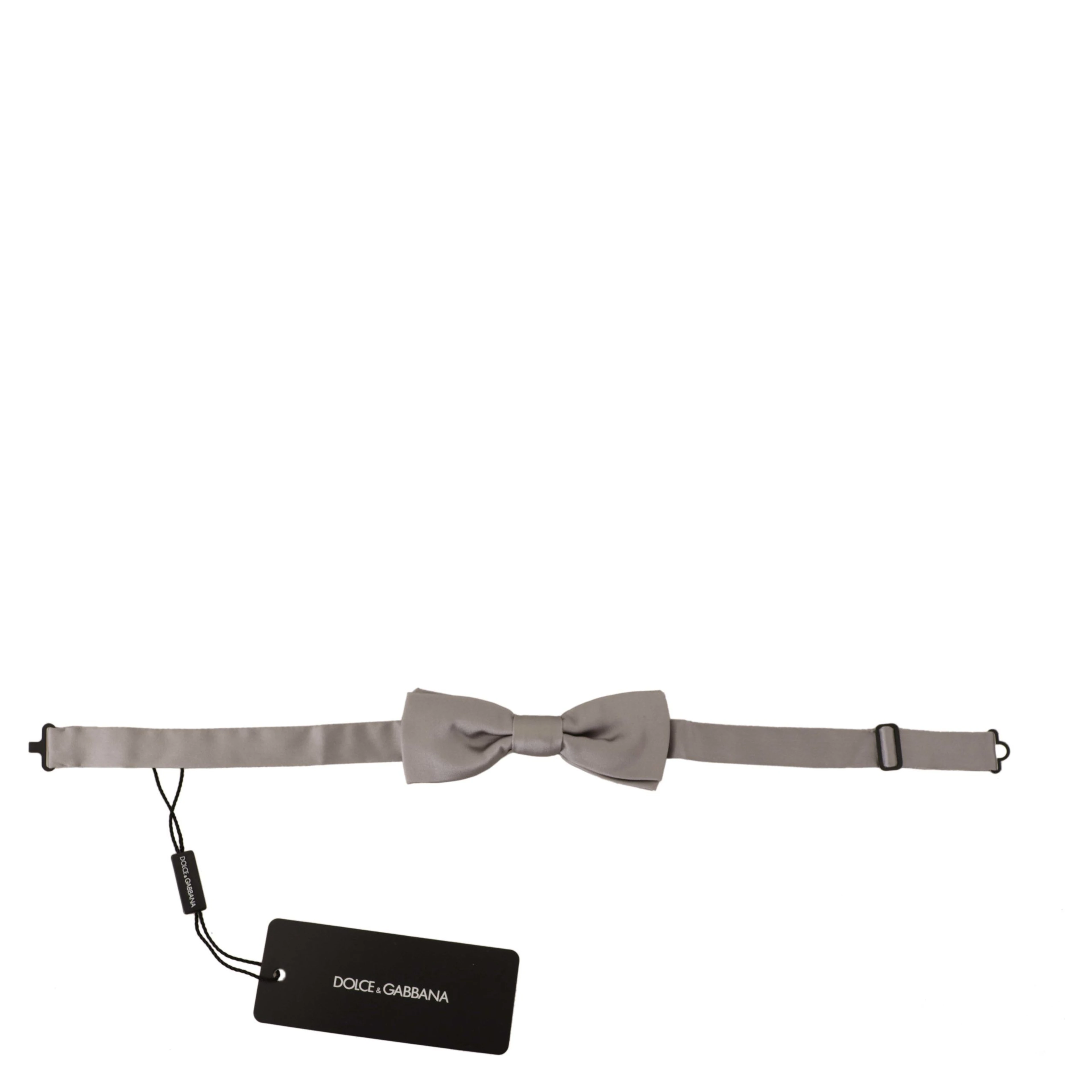 Silver 100% Silk Slim Adjustable Neck Papillon Tie