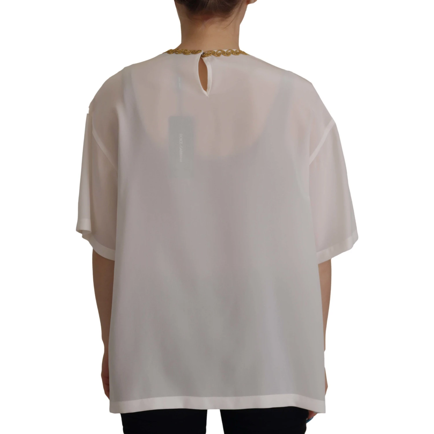 White Silk Gold DG Crown Crystal Blouse Top