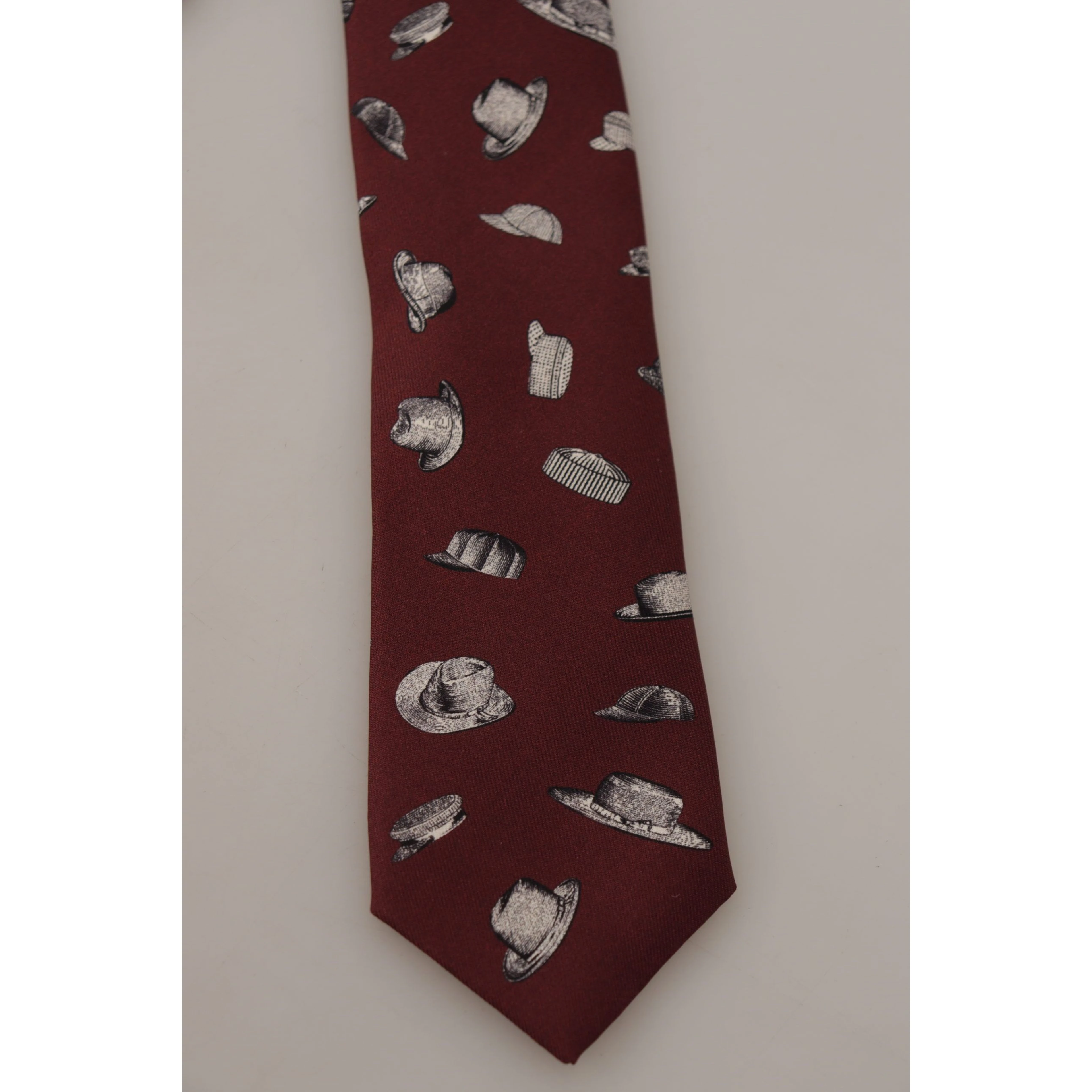 Maroon Hat Pattern 100% Silk Adjustable Accessory Tie