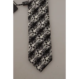 Black White Flower 100% Silk Print Adjustable Accessory Tie