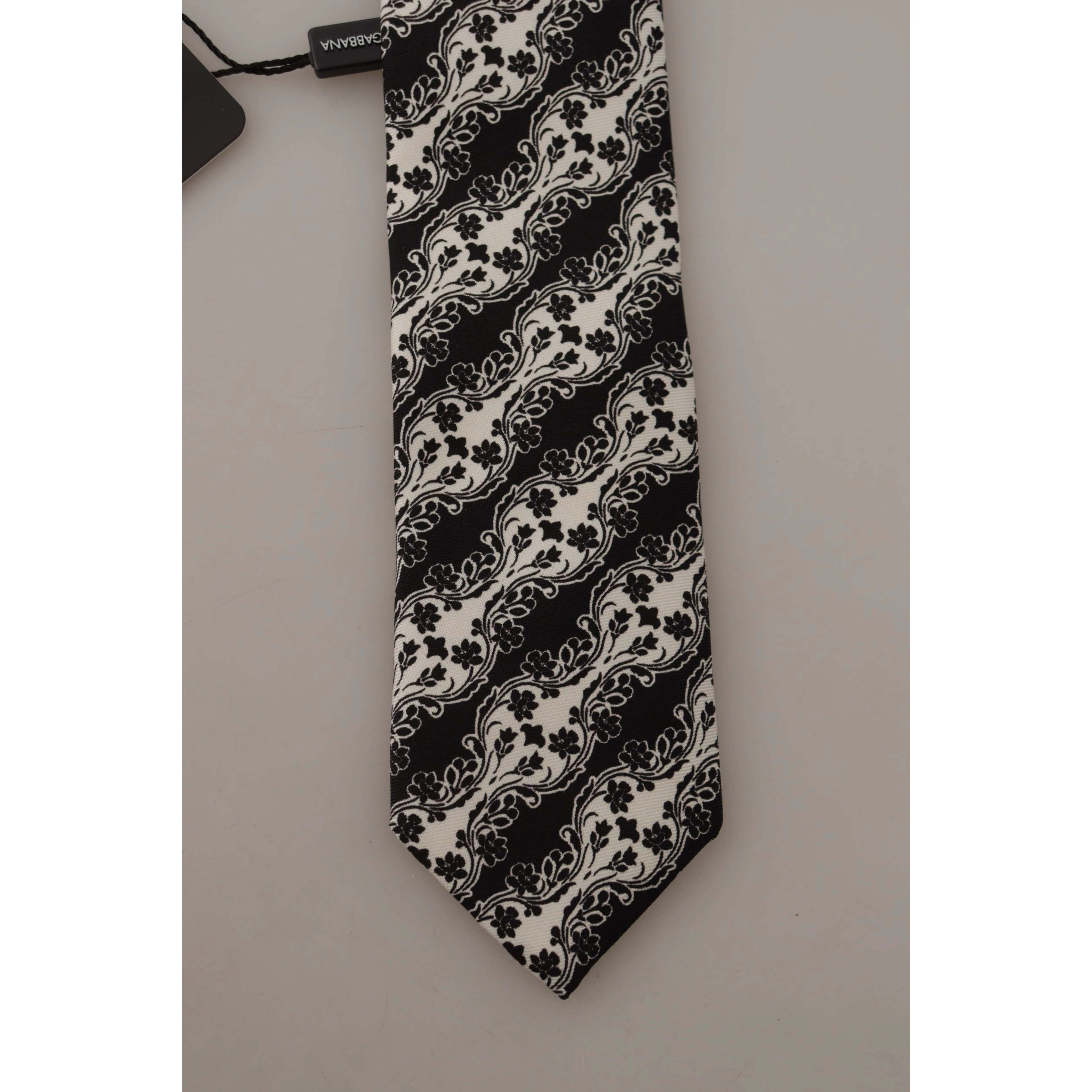 Black White Flower 100% Silk Print Adjustable Accessory Tie
