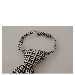 Black White Geometric 100% Silk Adjustable Accessory Tie
