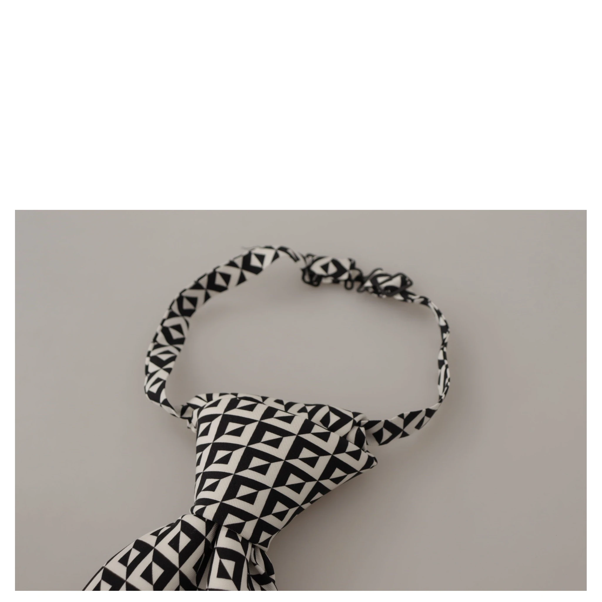 Black White Geometric 100% Silk Adjustable Accessory Tie