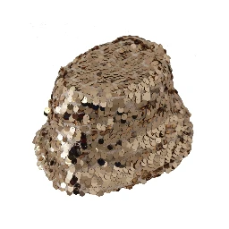 Gold Silk Sequin Embellished Designer Brim Bucket Hat
