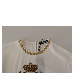 White Silk Gold DG Crown Crystal Blouse Top