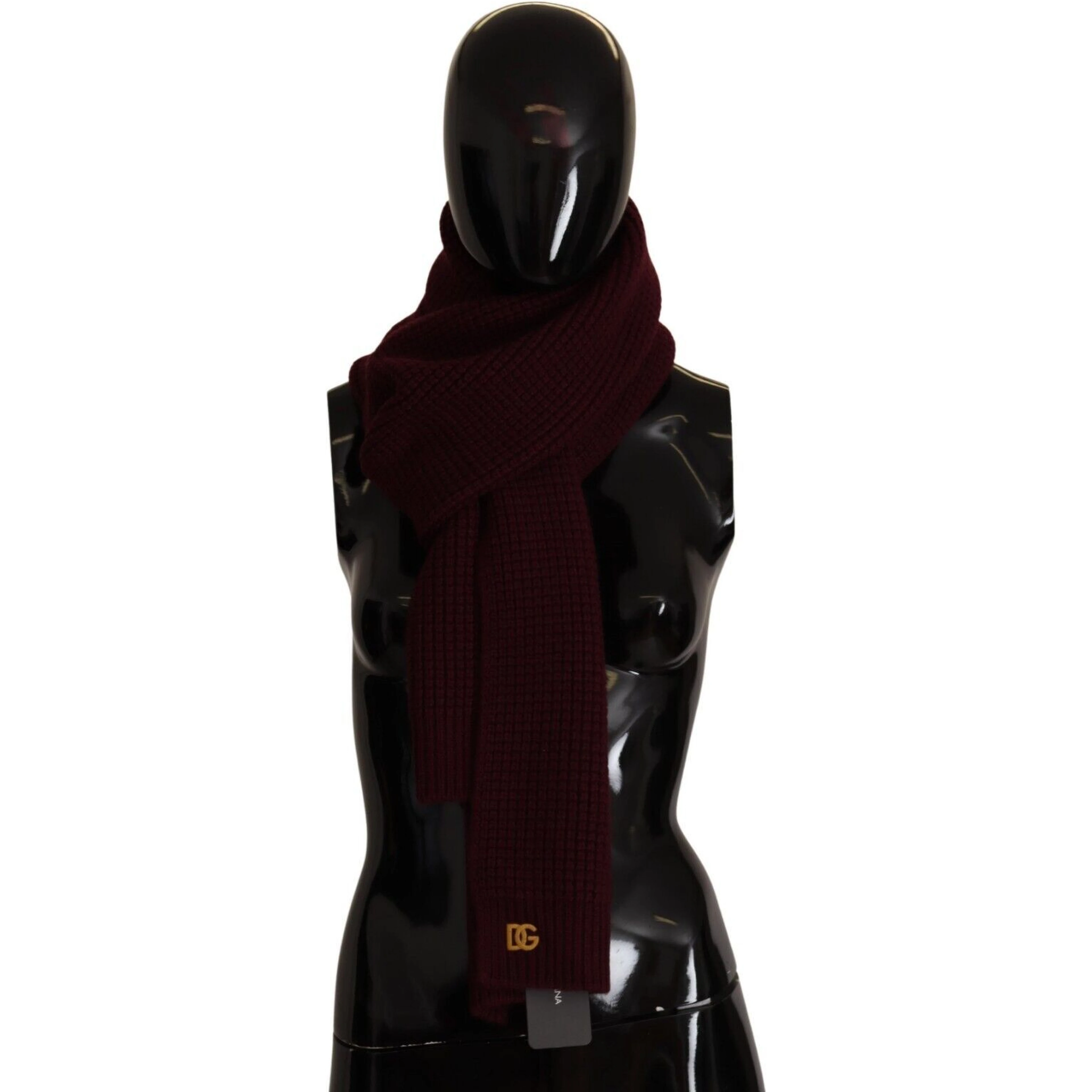 Dark Red Cashmere Logo Wrap Shawl Knitted Scarf