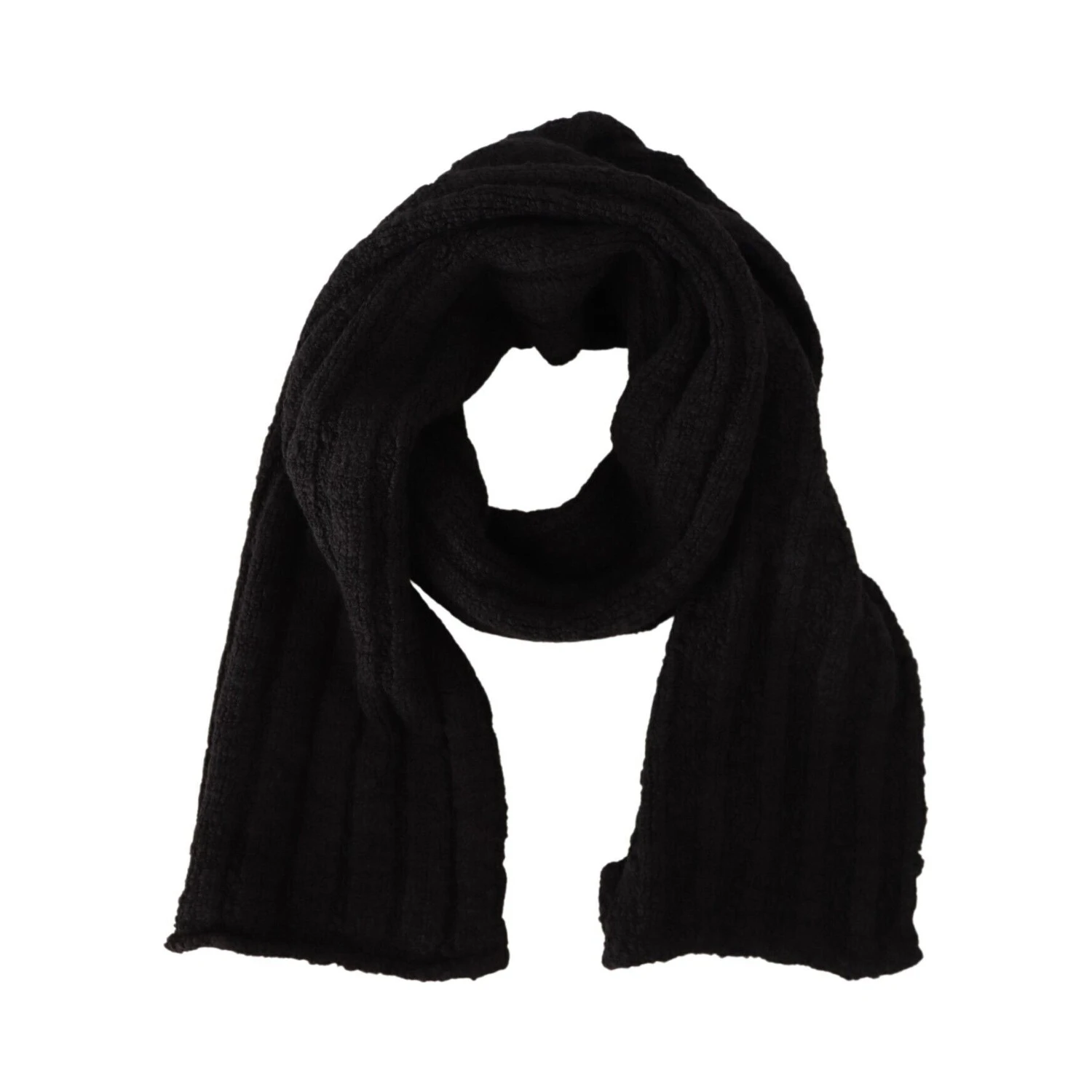 Black Virgin Wool Knitted Unisex Warmer Shawl Scarf