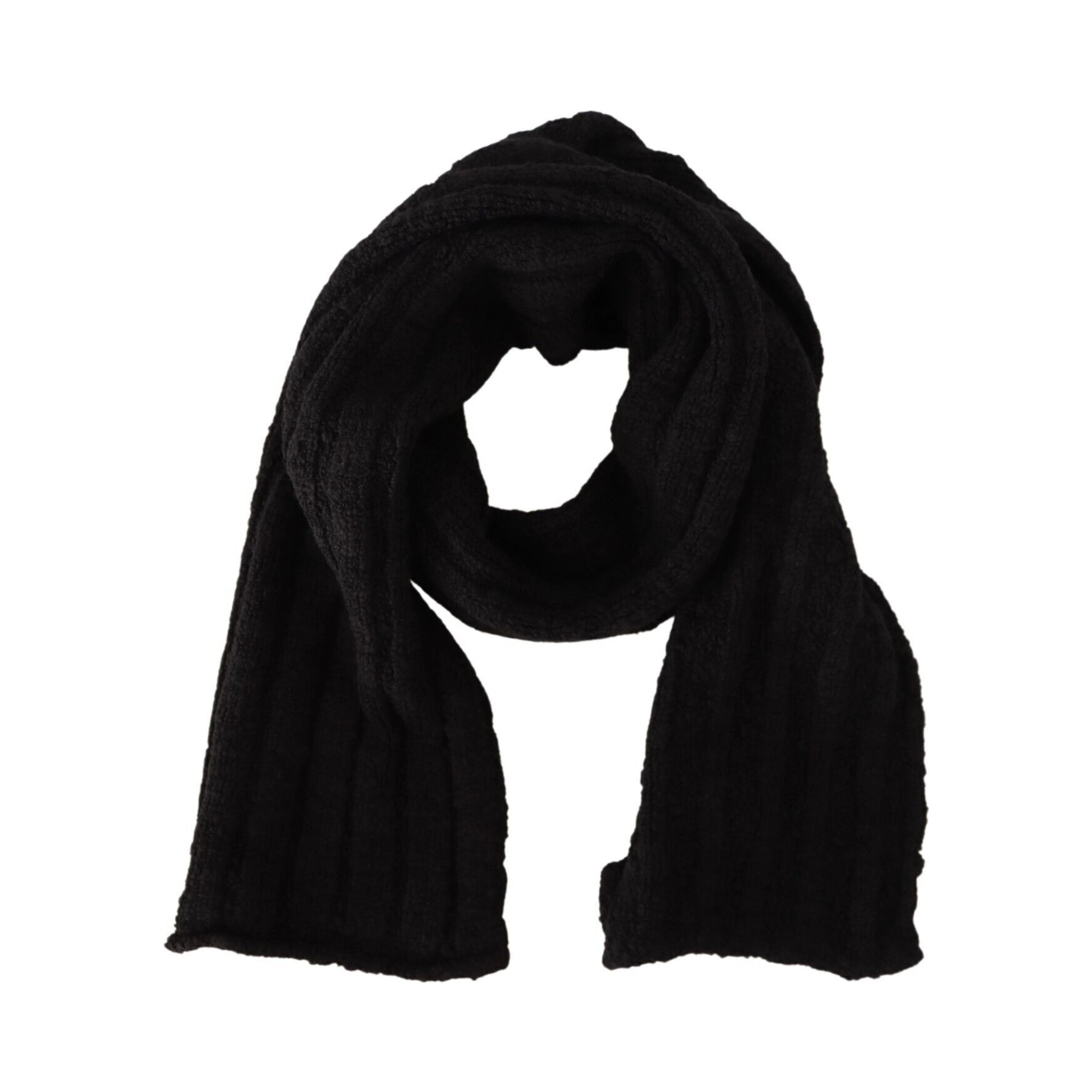 Black Virgin Wool Knitted Unisex Warmer Shawl Scarf