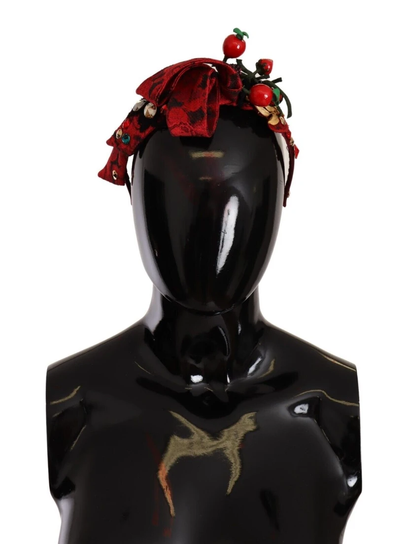 Red Tiara Berry Fruit Crystal Bow Hair Diadem Headband