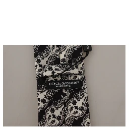 Black White Flower 100% Silk Print Adjustable Accessory Tie