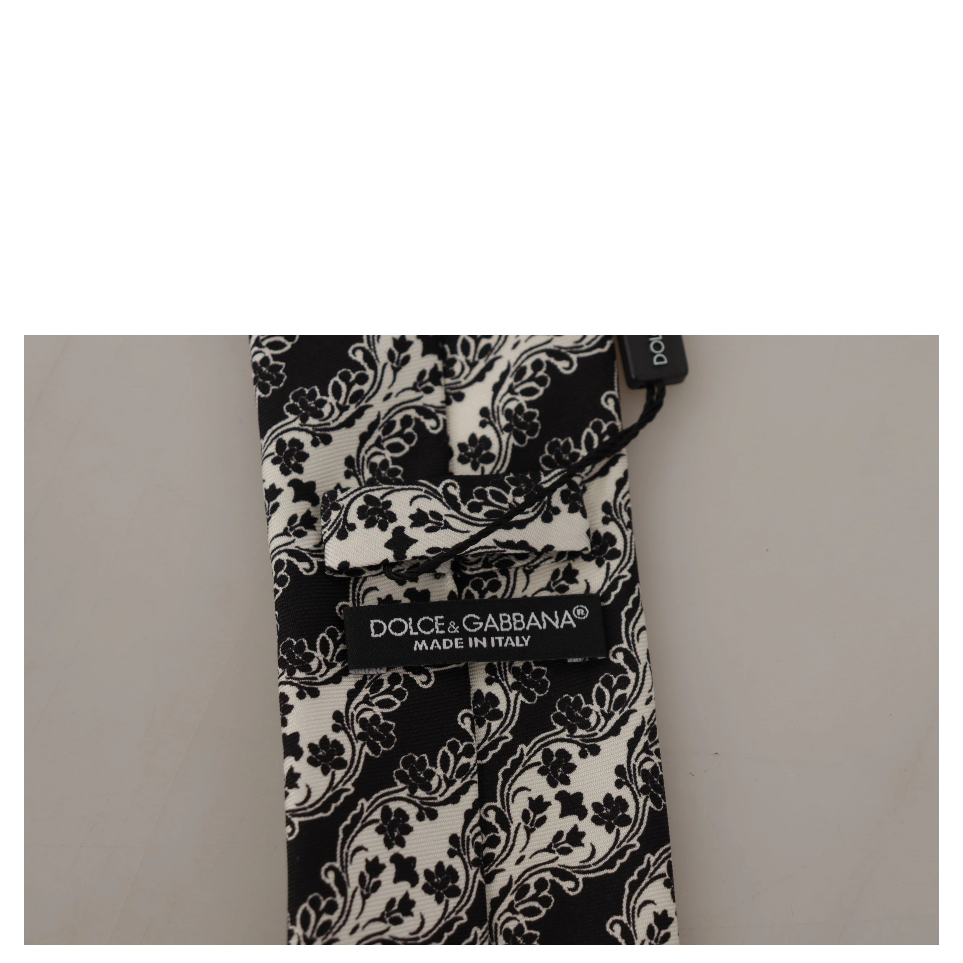 Black White Flower 100% Silk Print Adjustable Accessory Tie