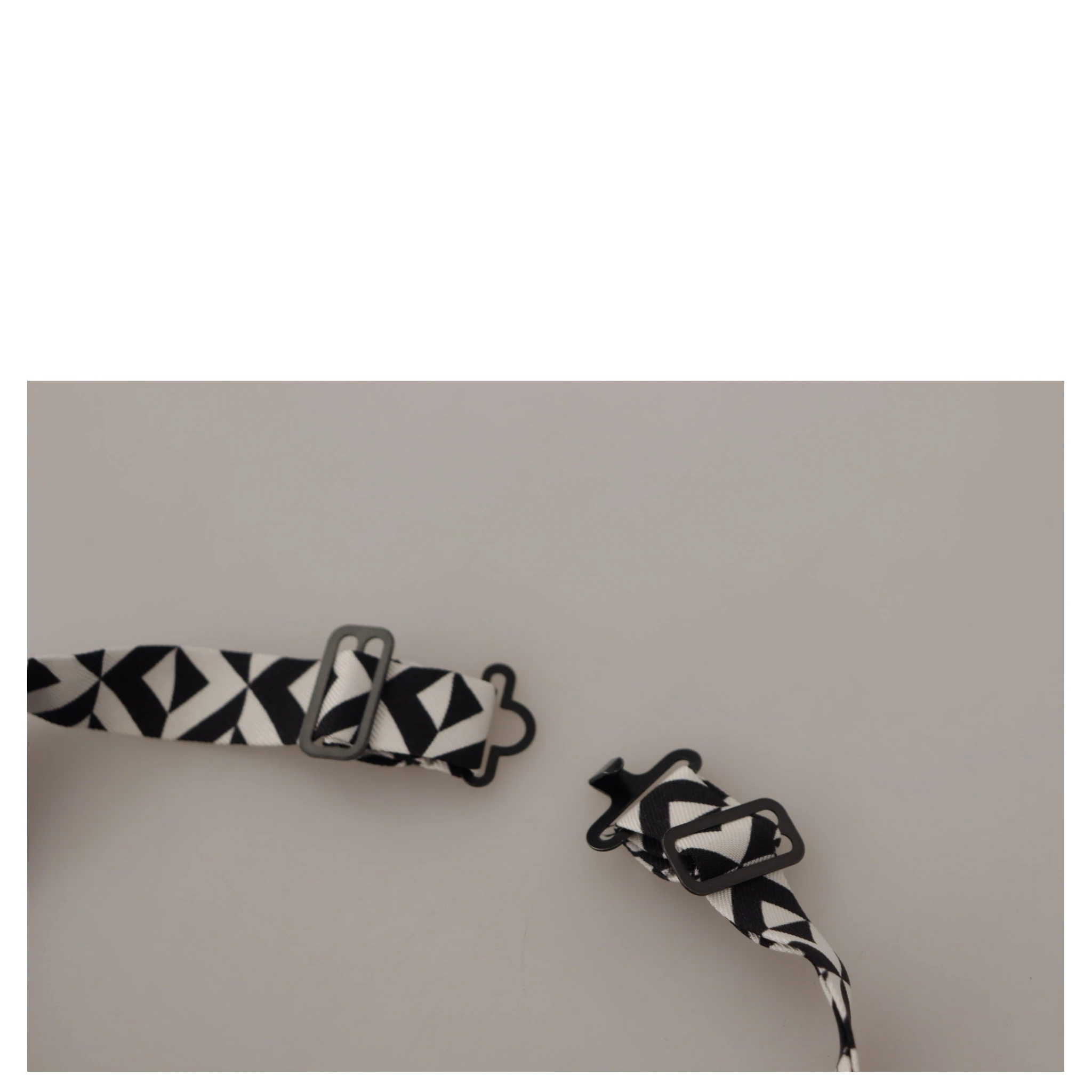 Black White Geometric 100% Silk Adjustable Accessory Tie