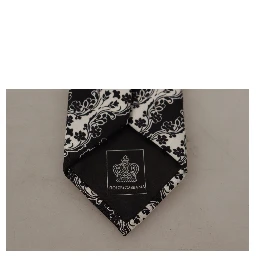 Black White Flower 100% Silk Print Adjustable Accessory Tie