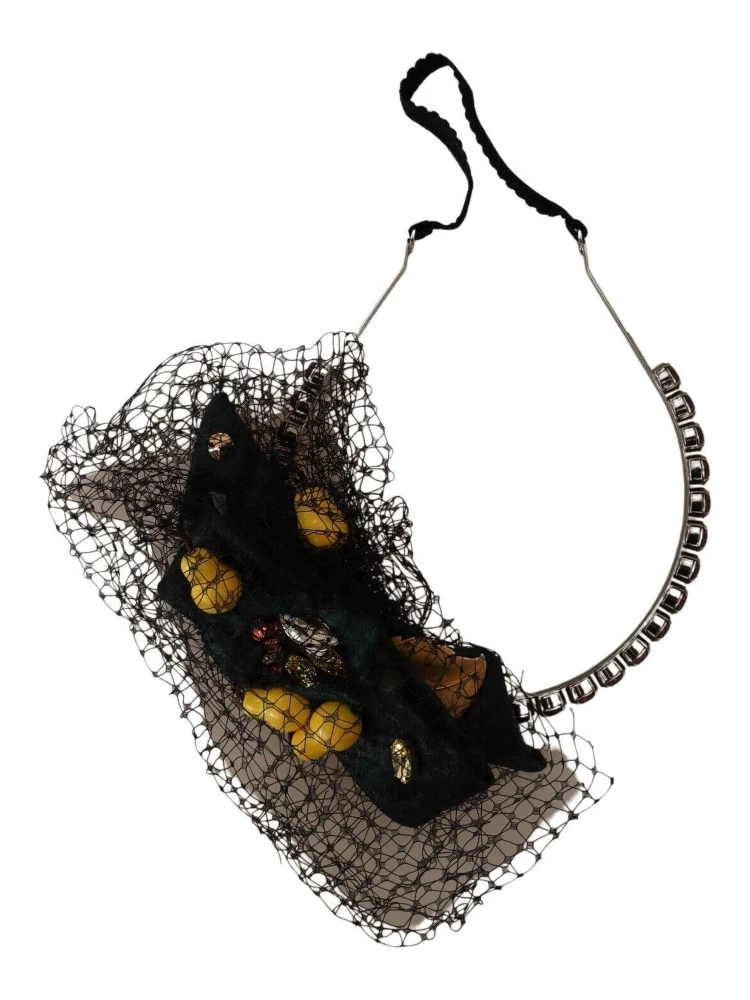 Silver Tiara Crystals Fruits Black Mesh Diadem Headband alternative