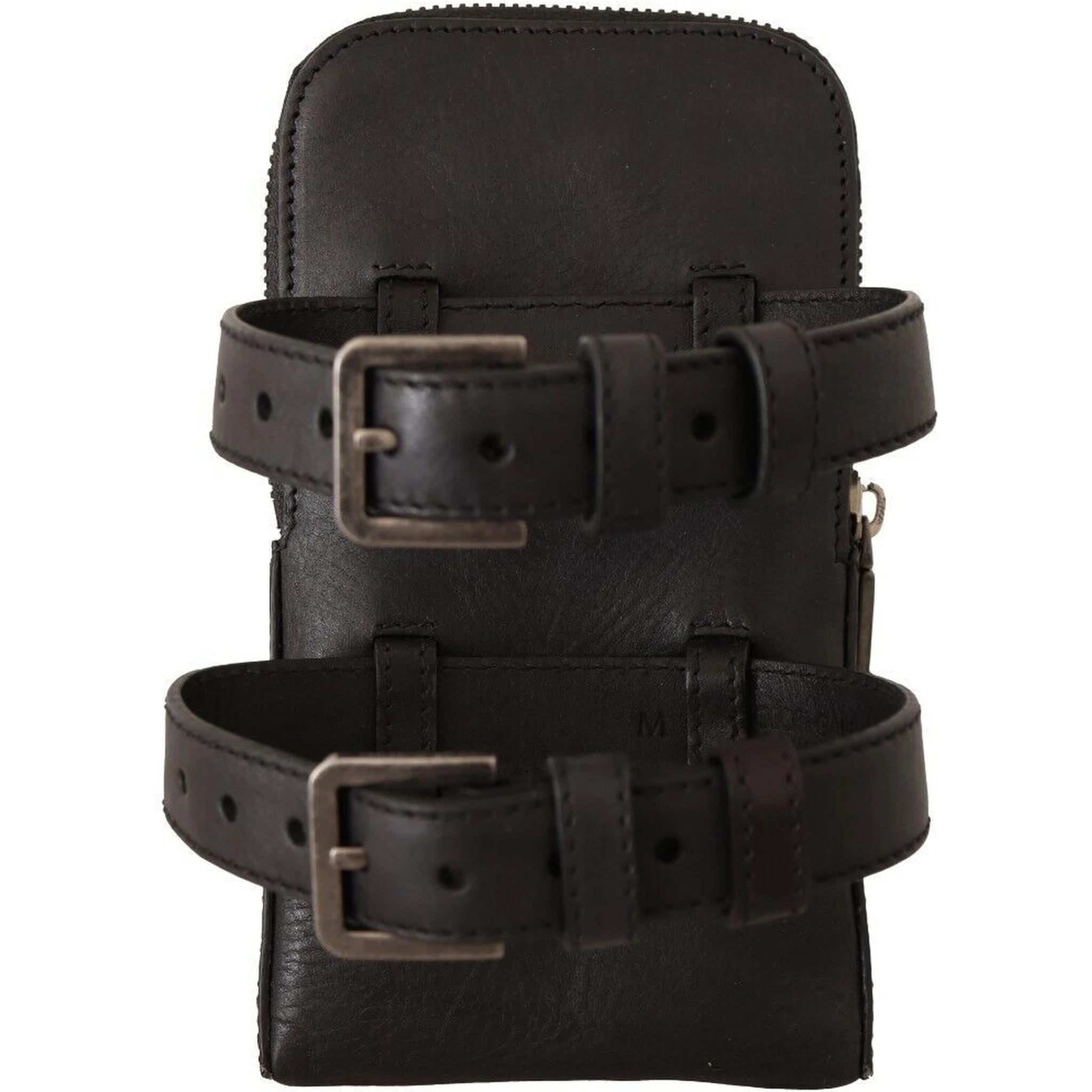 Black Leather Purse Double Belt Strap Multi Kit Wallet