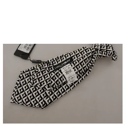 Black White Geometric 100% Silk Adjustable Accessory Tie