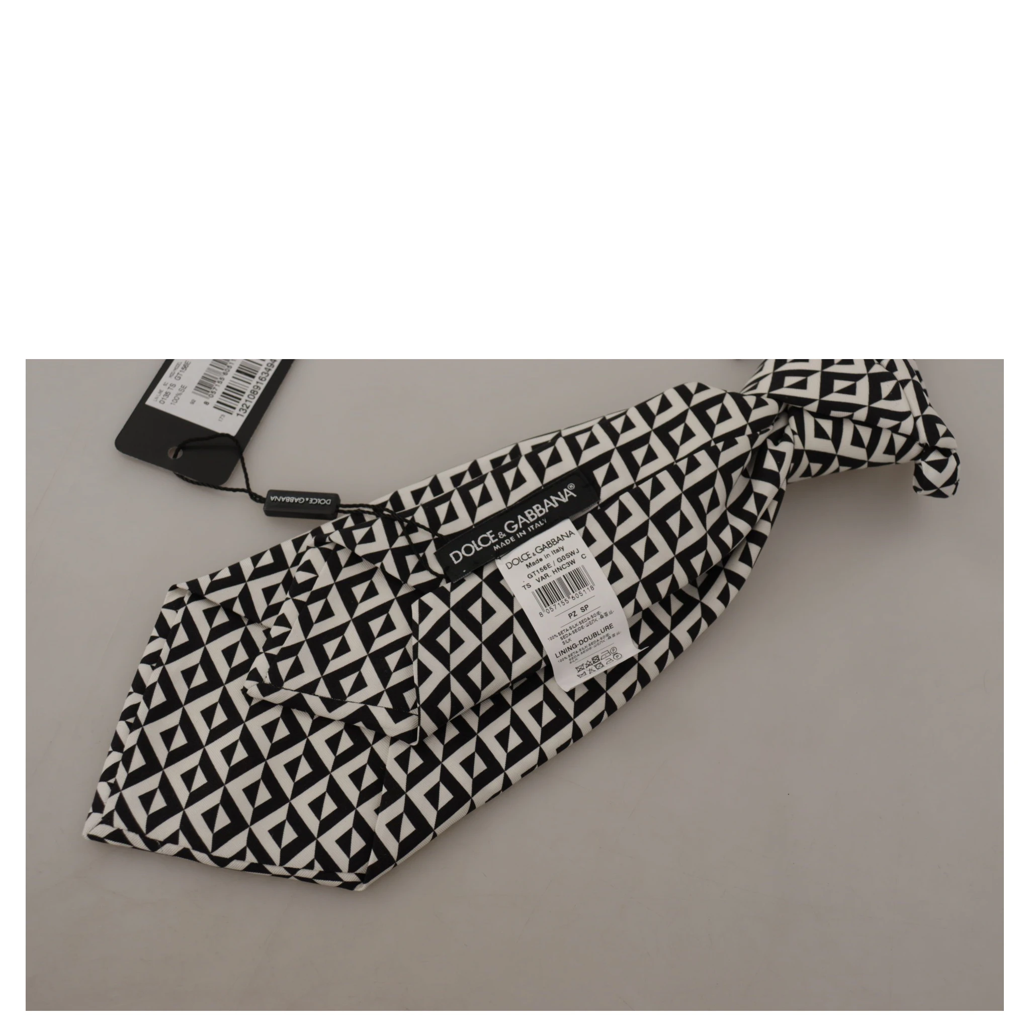 Black White Geometric 100% Silk Adjustable Accessory Tie