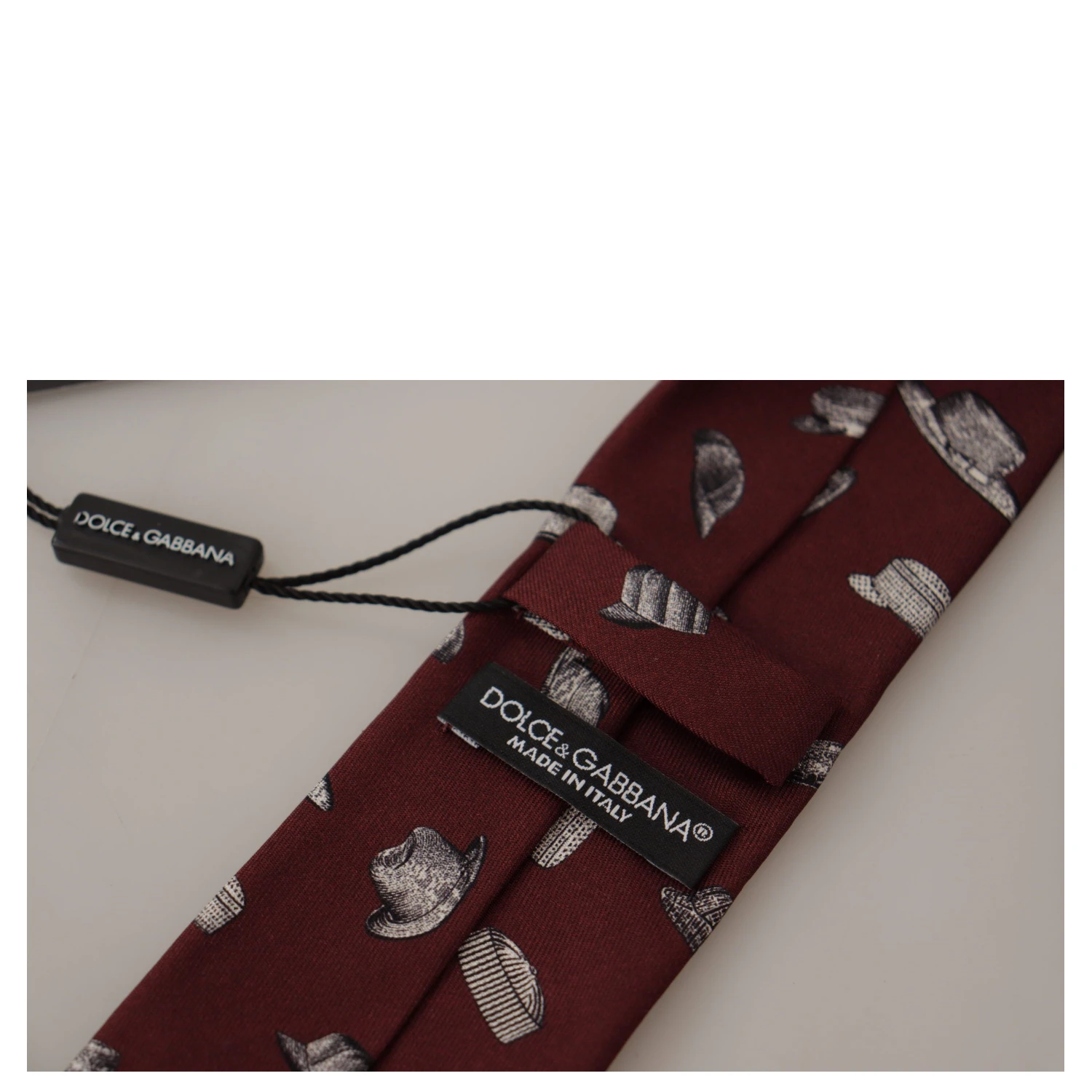 Maroon Hat Pattern 100% Silk Adjustable Accessory Tie
