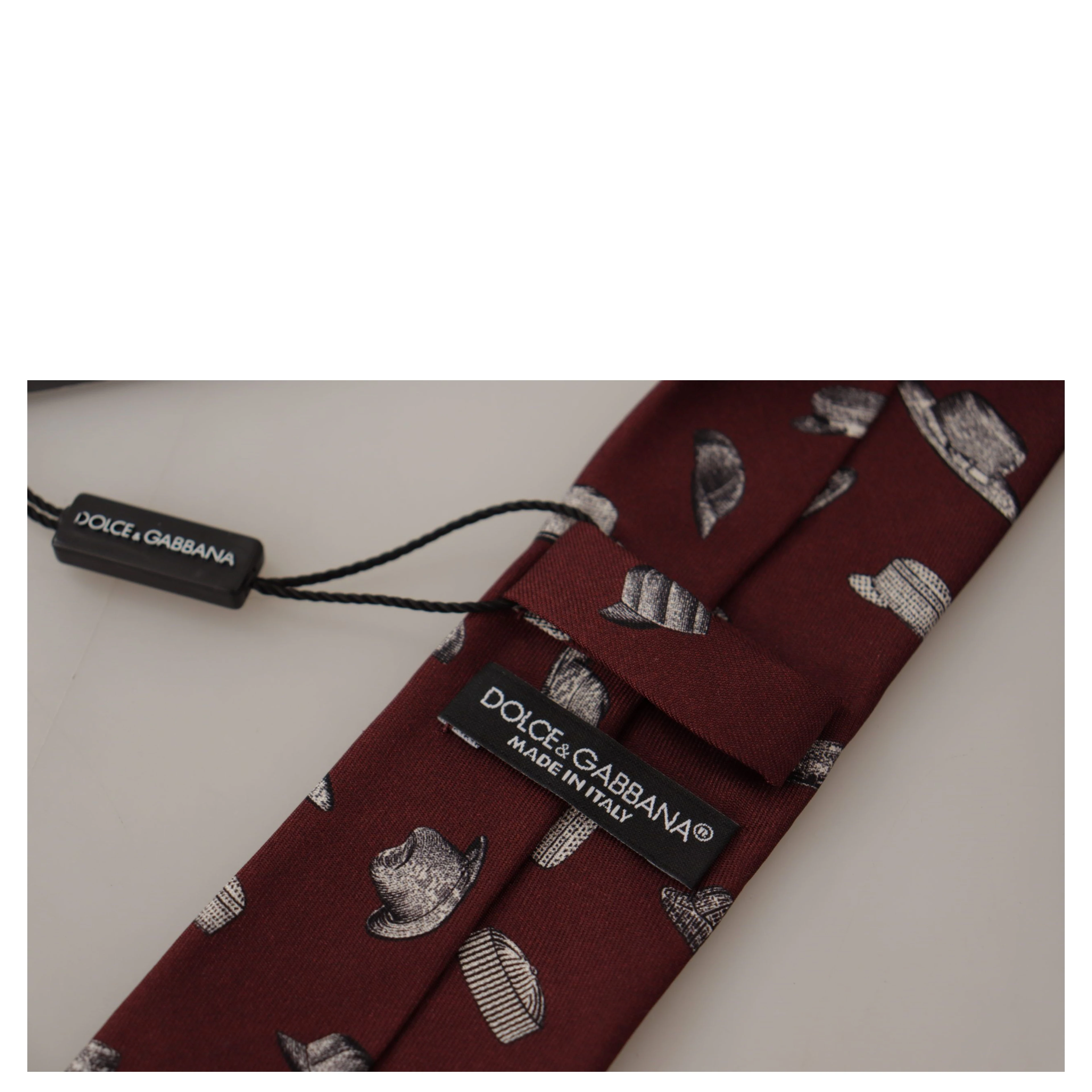 Maroon Hat Pattern 100% Silk Adjustable Accessory Tie