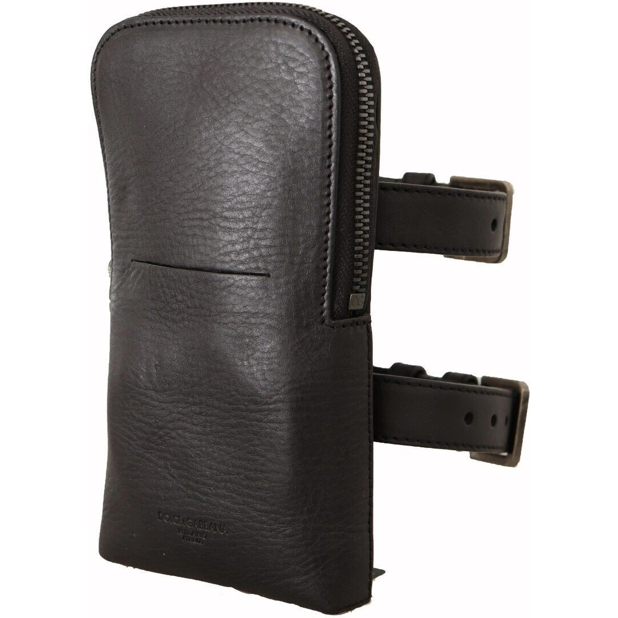 Black Leather Purse Double Belt Strap Multi Kit Wallet