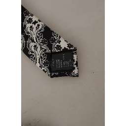 Black White Flower 100% Silk Print Adjustable Accessory Tie