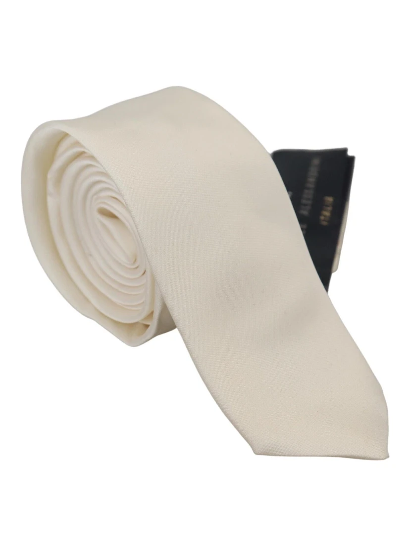 Off White Silk Men Necktie Adjustable Accessory Tie