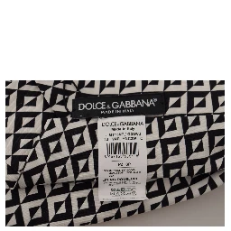 Black White Geometric 100% Silk Adjustable Accessory Tie