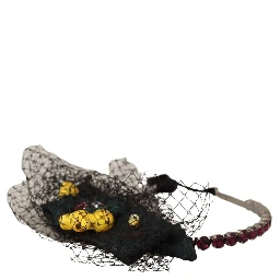 Silver Tiara Crystals Fruits Black Mesh Diadem Headband