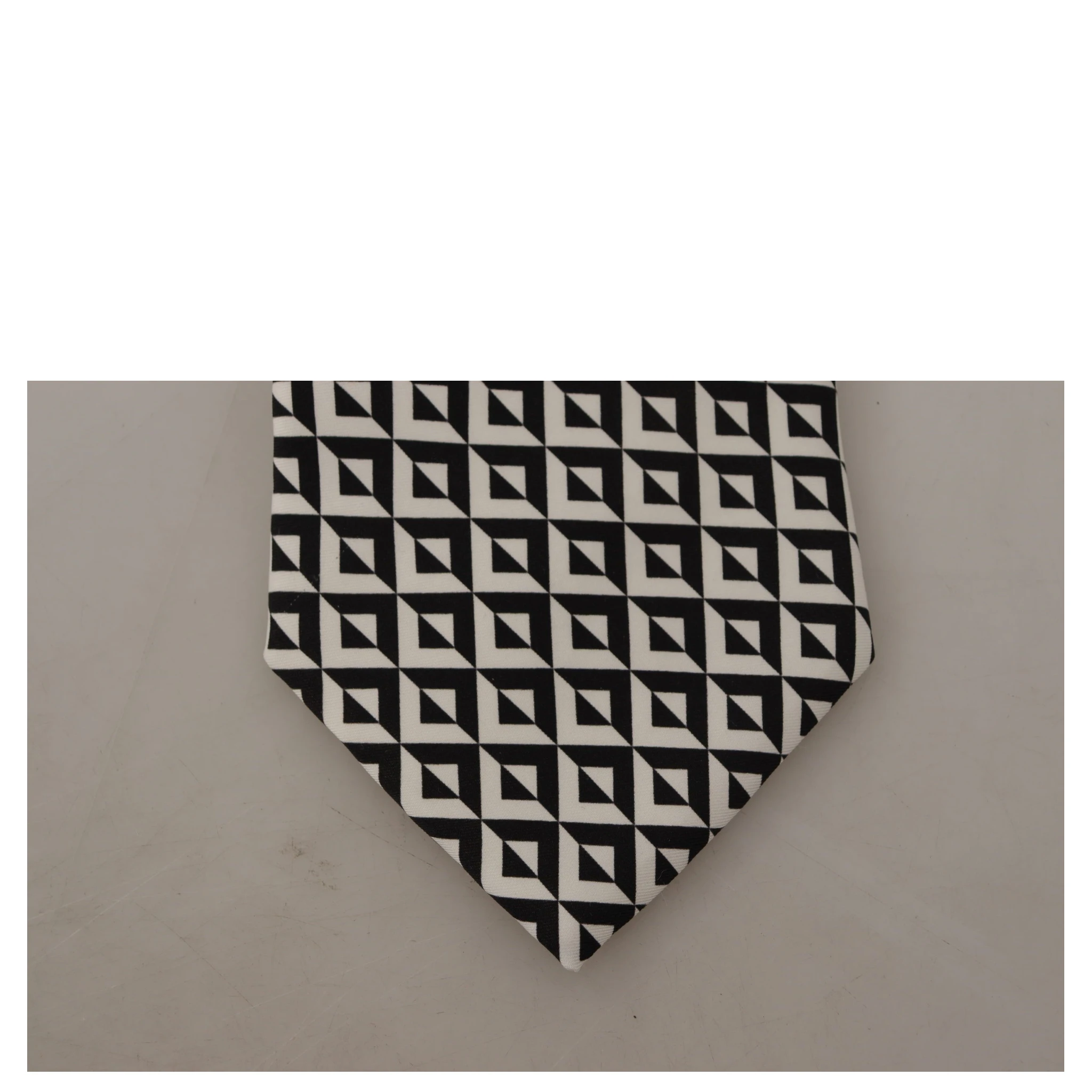 Black White Geometric 100% Silk Adjustable Accessory Tie