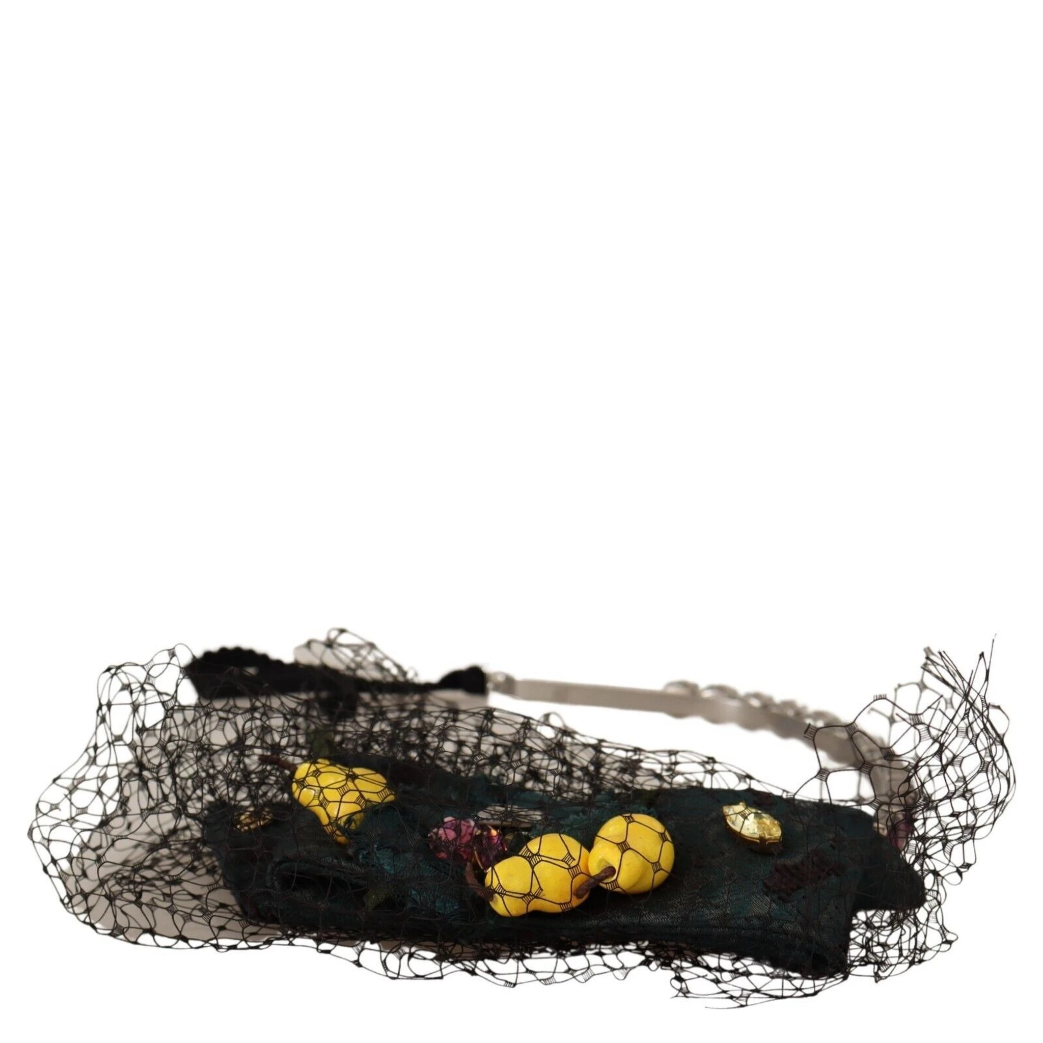 Silver Tiara Crystals Fruits Black Mesh Diadem Headband