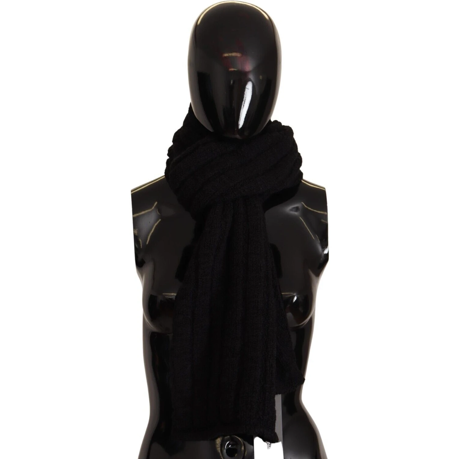 Black Virgin Wool Knitted Unisex Warmer Shawl Scarf