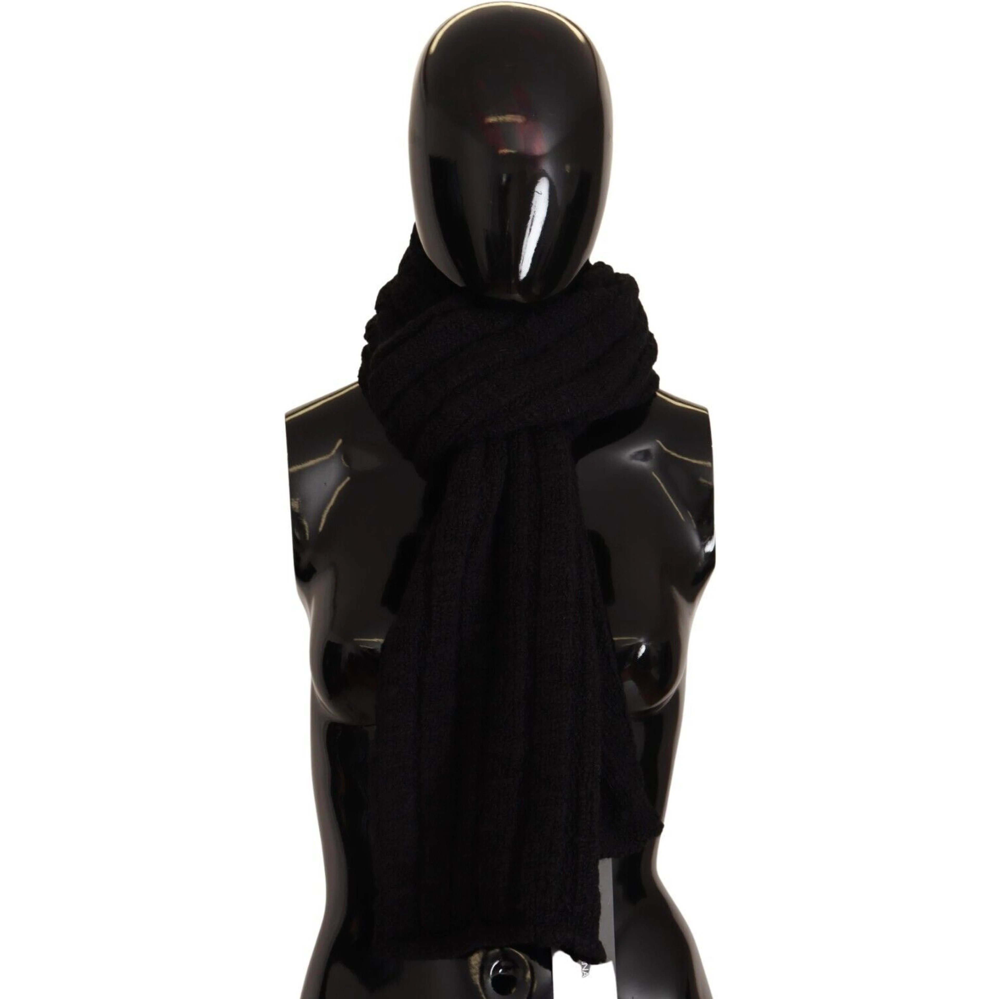 Black Virgin Wool Knitted Unisex Warmer Shawl Scarf
