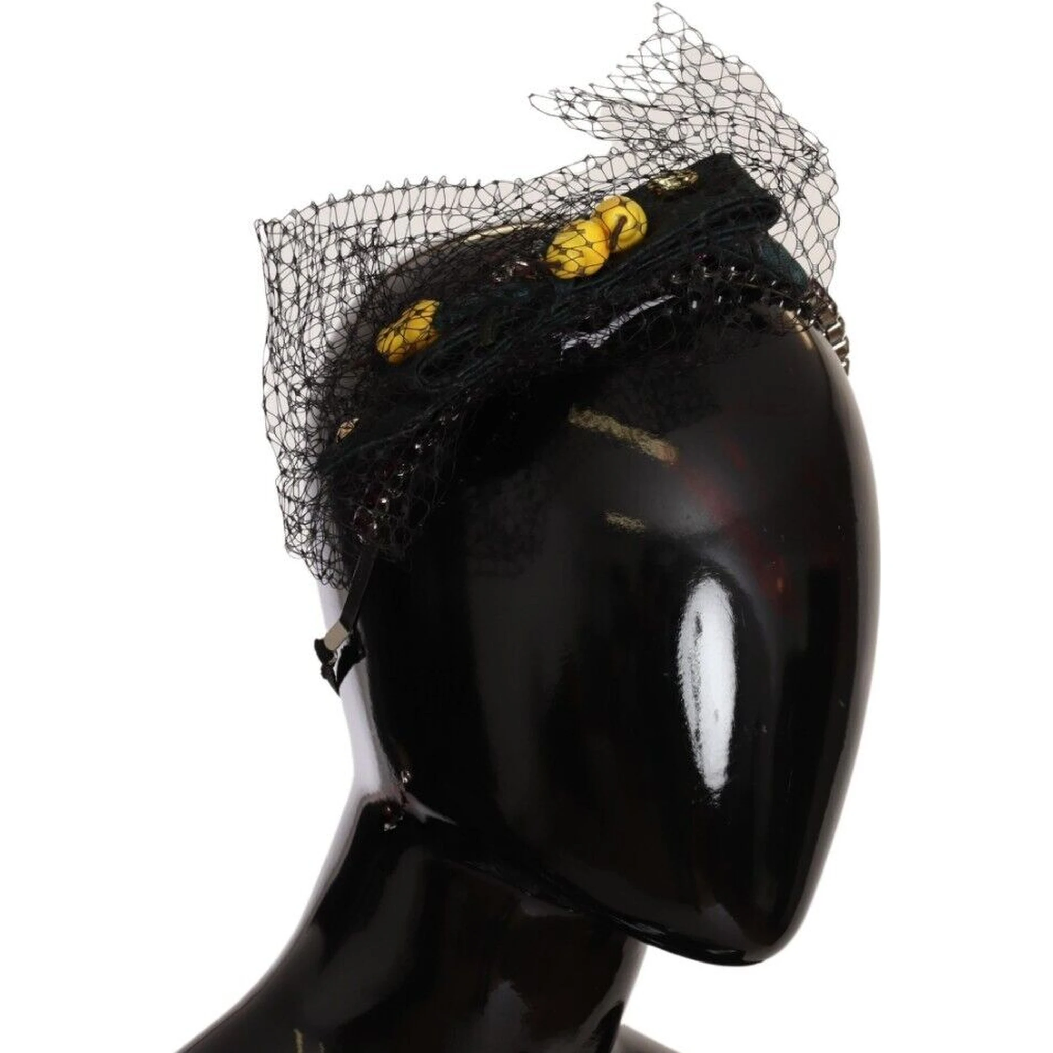 Silver Tiara Crystals Fruits Black Mesh Diadem Headband