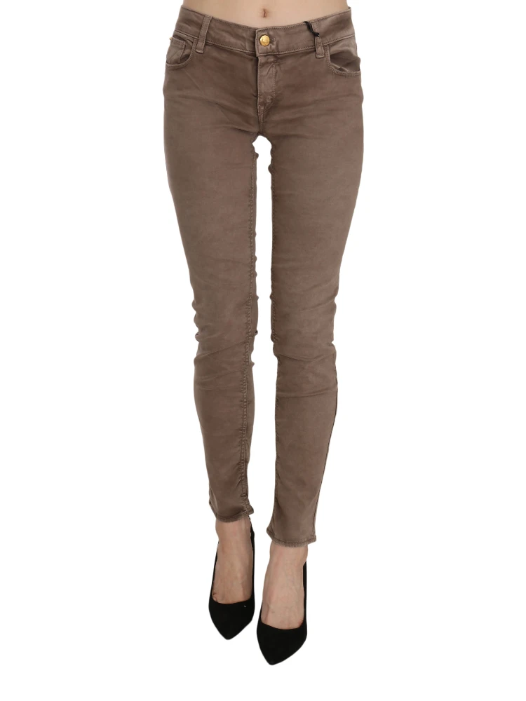 Brown Low Waist Slim Fit Skinny Pants