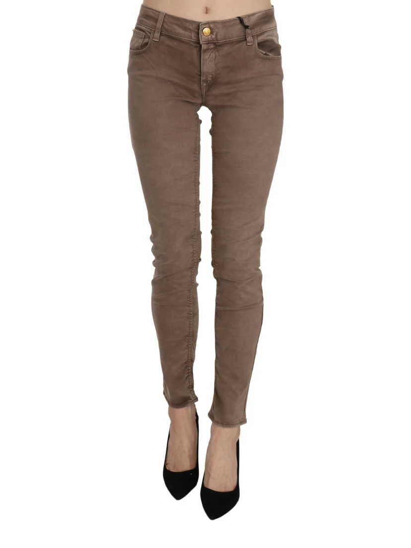 Brown Low Waist Slim Fit Skinny Pants