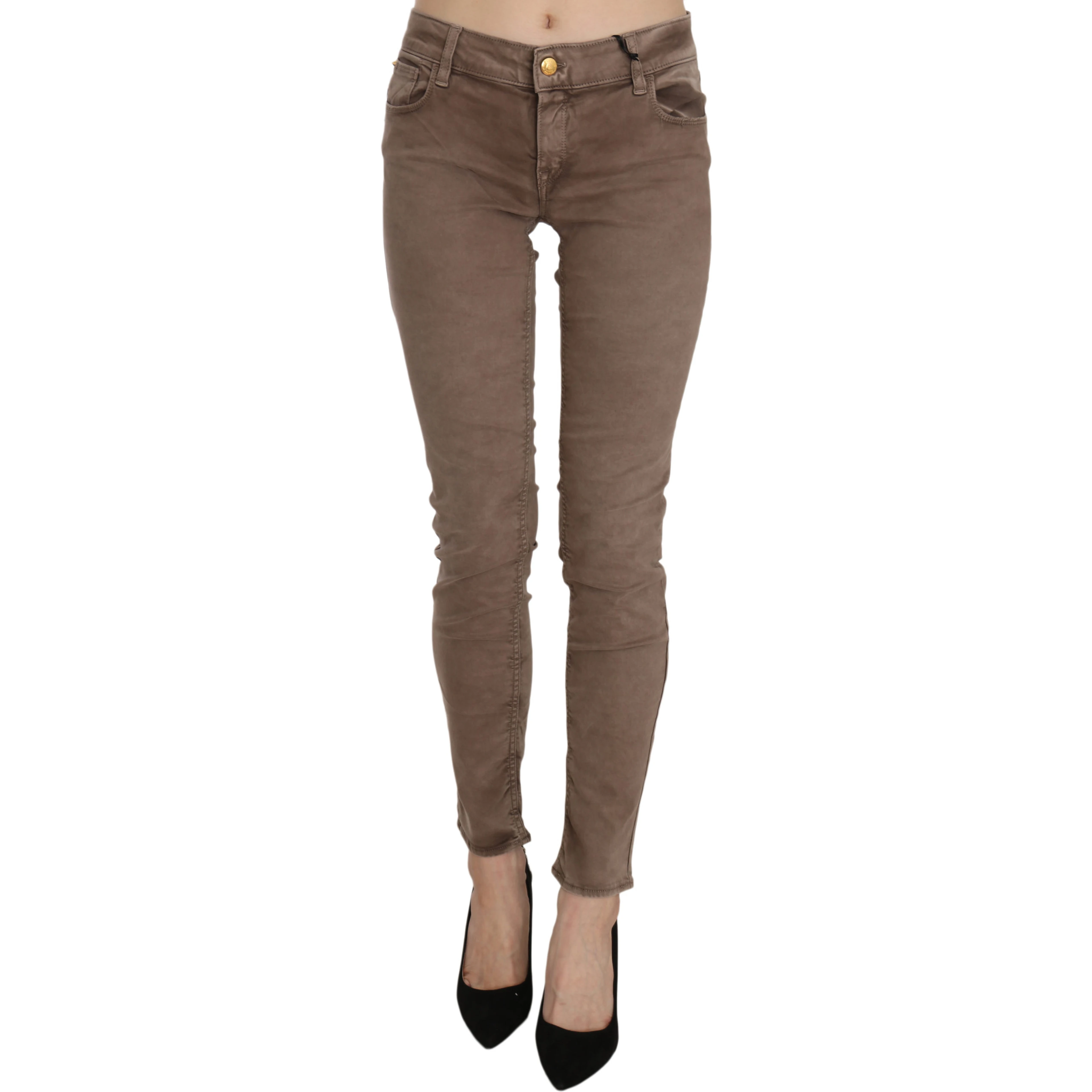 Brown Low Waist Slim Fit Skinny Pants