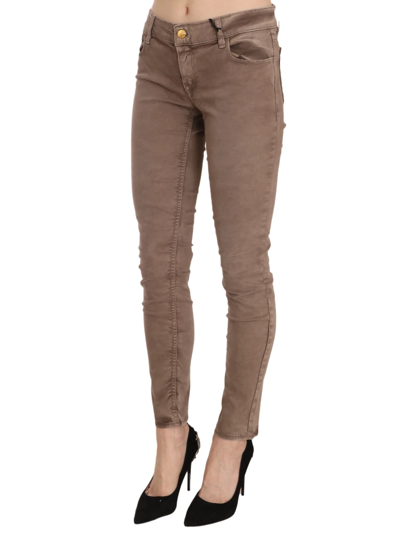 Brown Low Waist Slim Fit Skinny Pants
