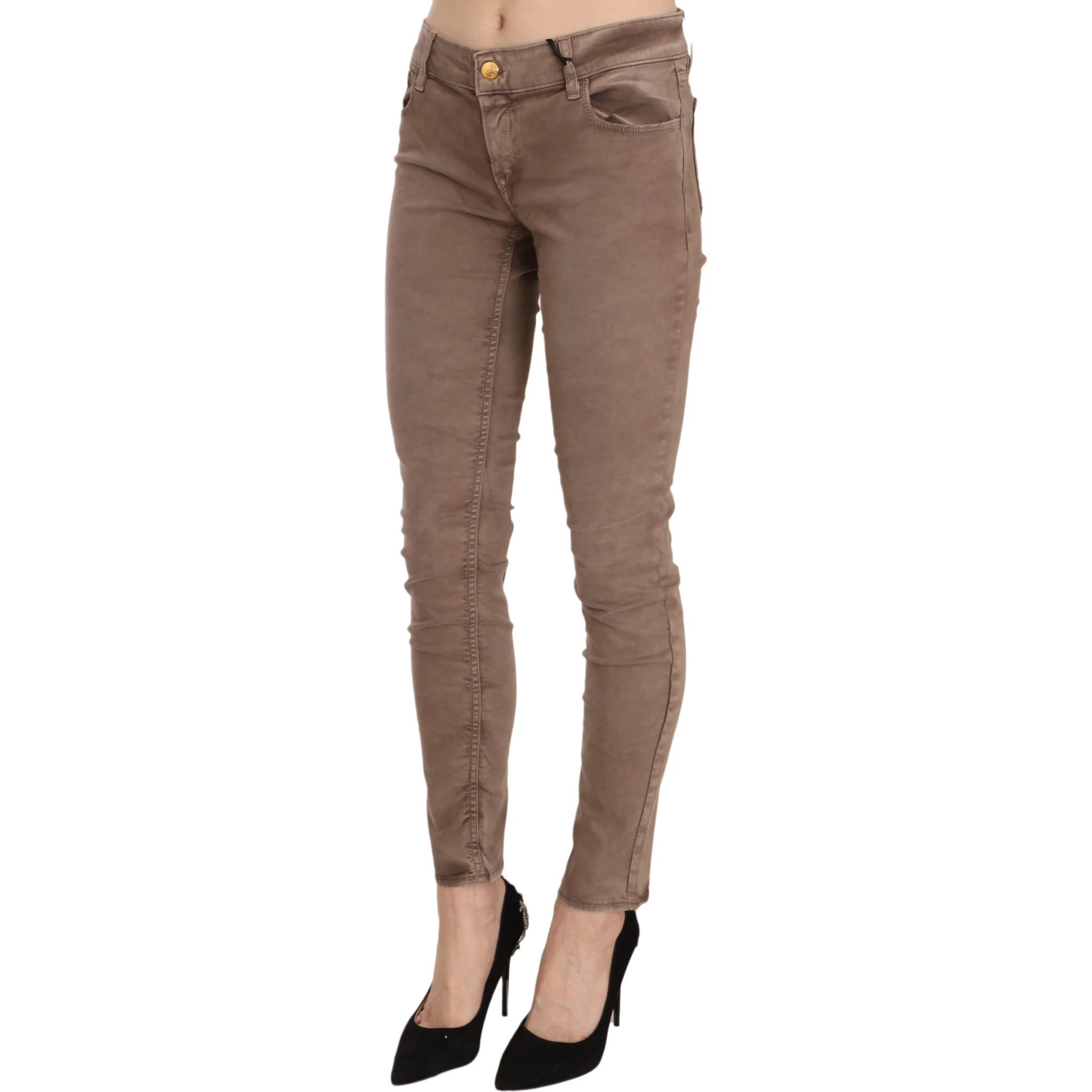 Brown Low Waist Slim Fit Skinny Pants