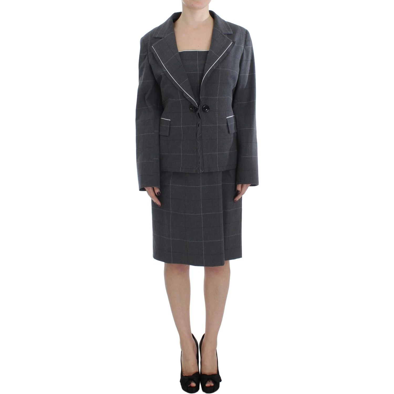 Gray Stretch Sheath Dress Suit Set