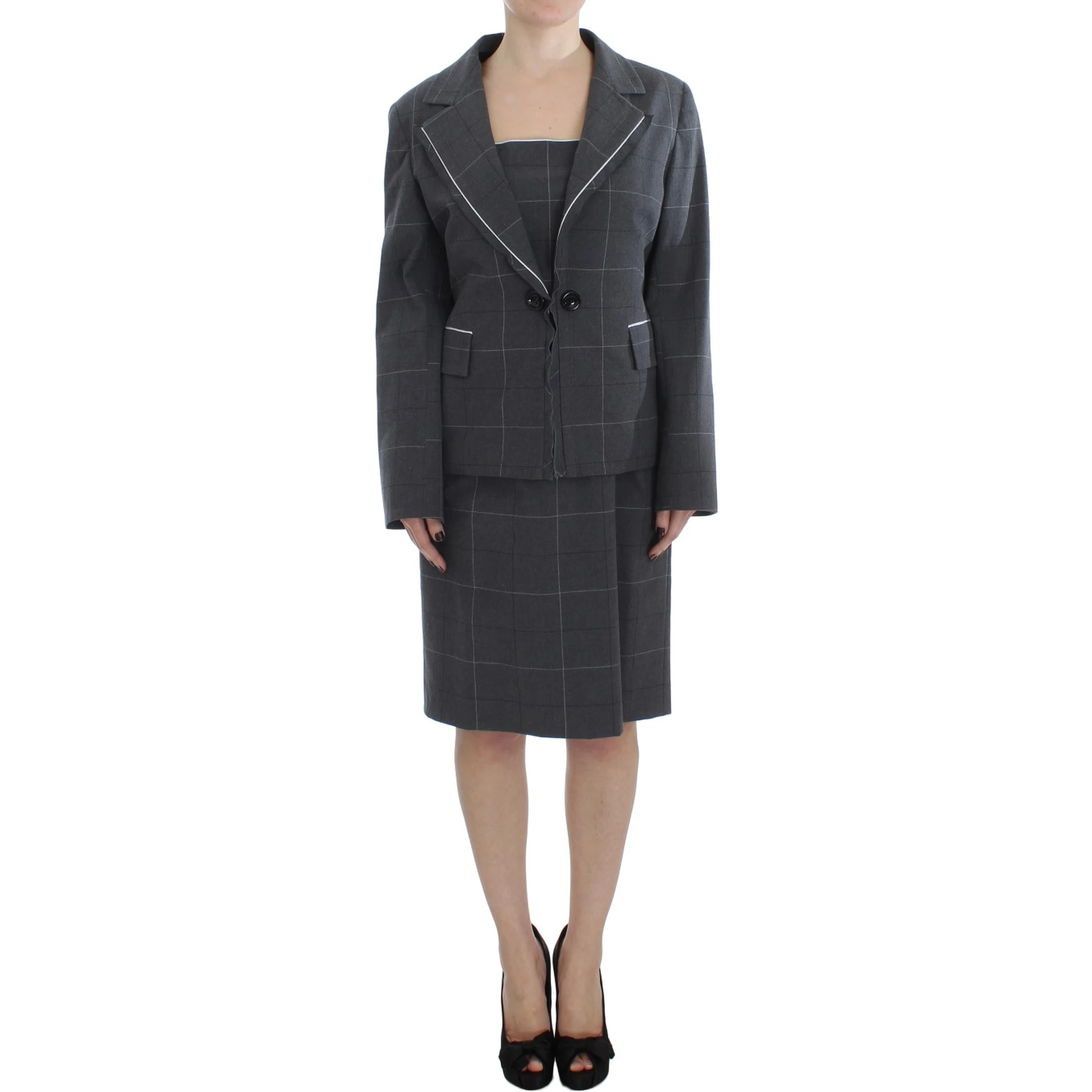 Gray Stretch Sheath Dress Suit Set