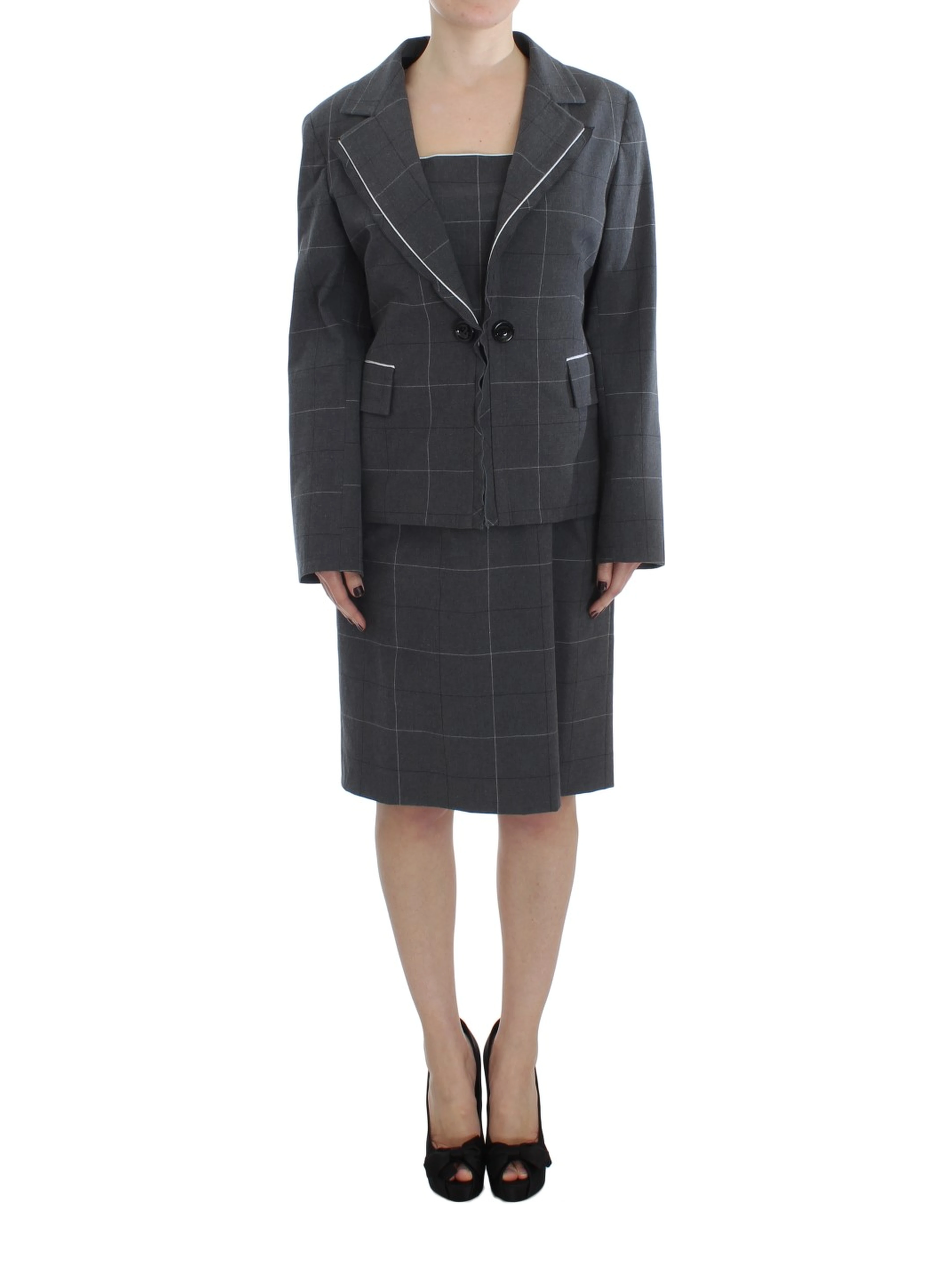 Gray Stretch Sheath Dress Suit Set