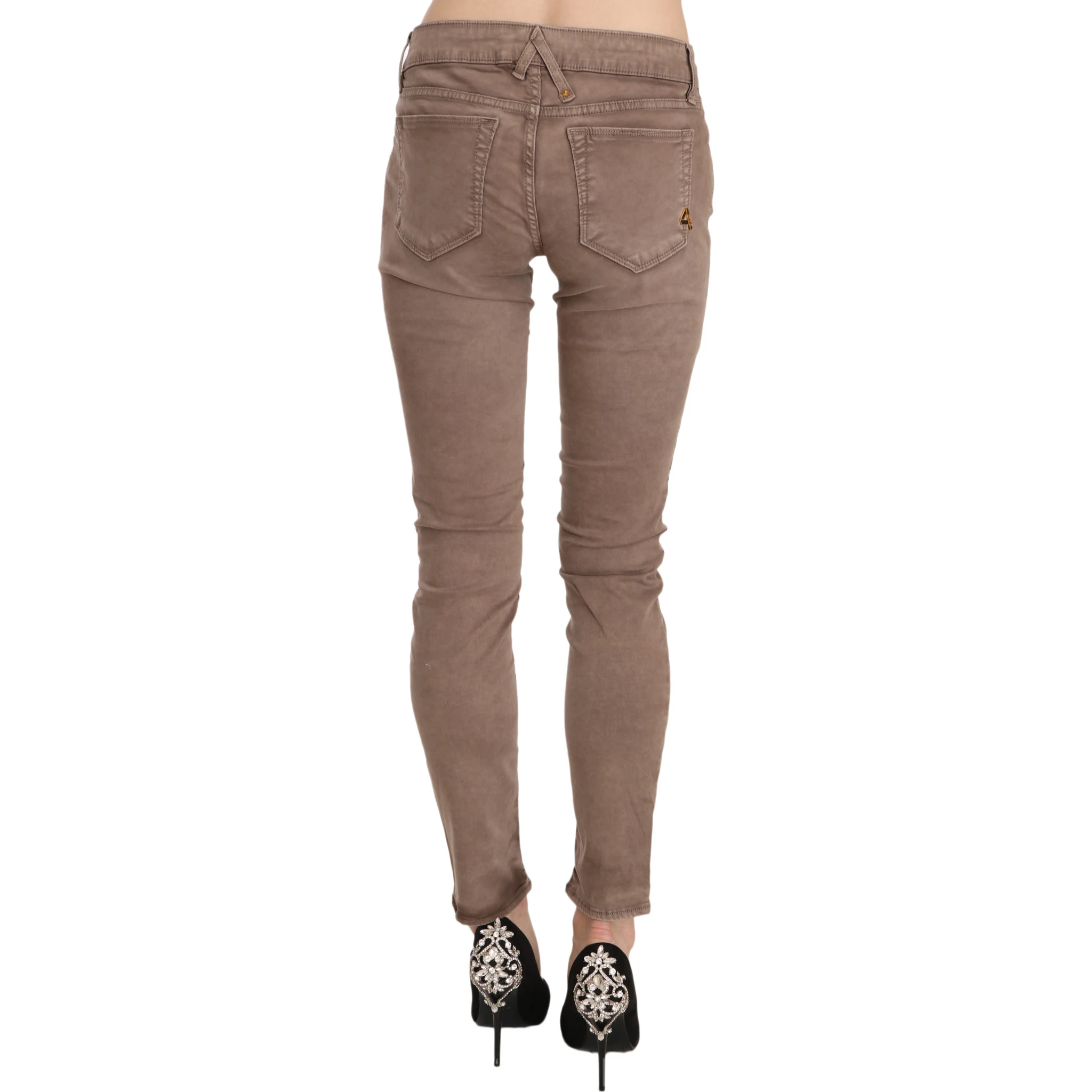Brown Low Waist Slim Fit Skinny Pants