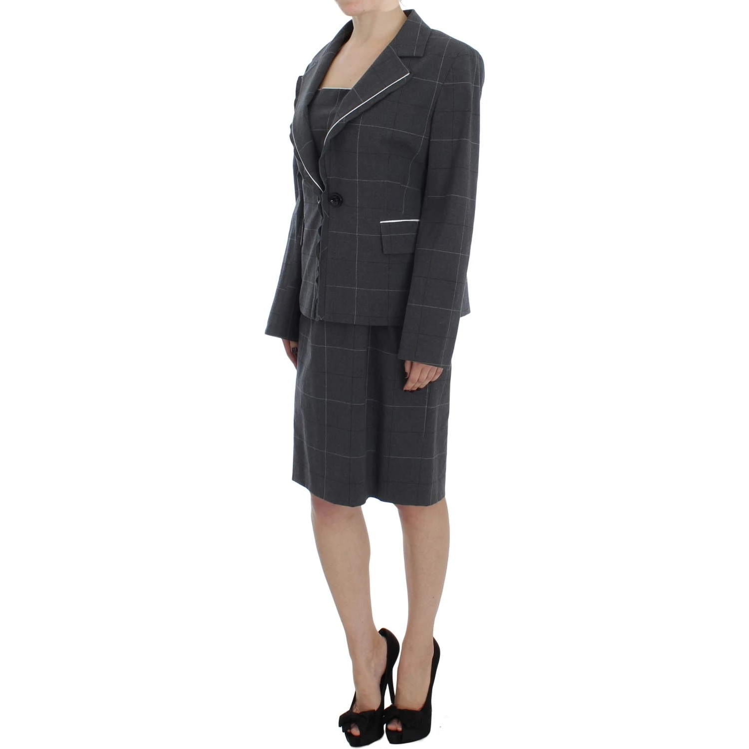 Gray Stretch Sheath Dress Suit Set
