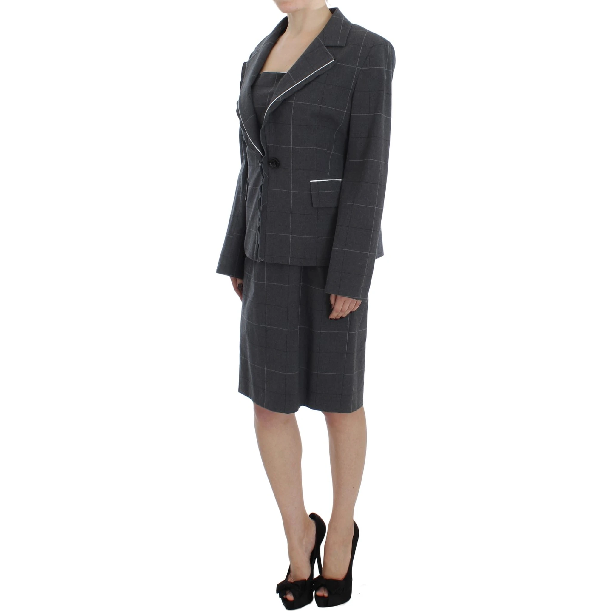 Gray Stretch Sheath Dress Suit Set