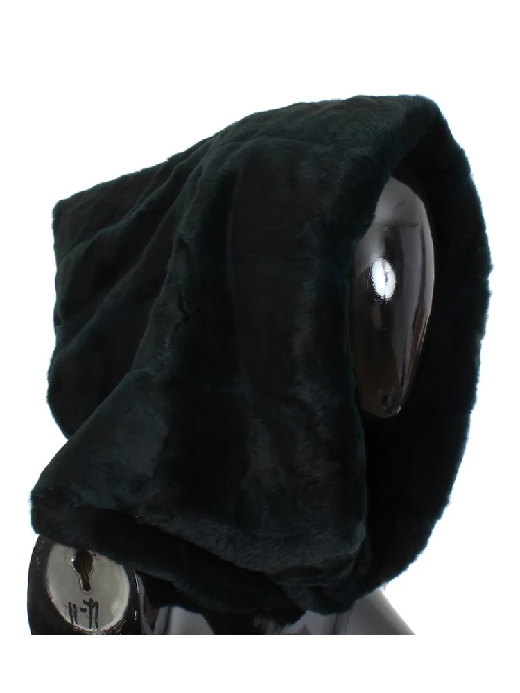 Green Weasel Fur Crochet Hood Scarf Hat