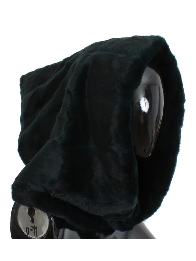 Green Weasel Fur Crochet Hood Scarf Hat