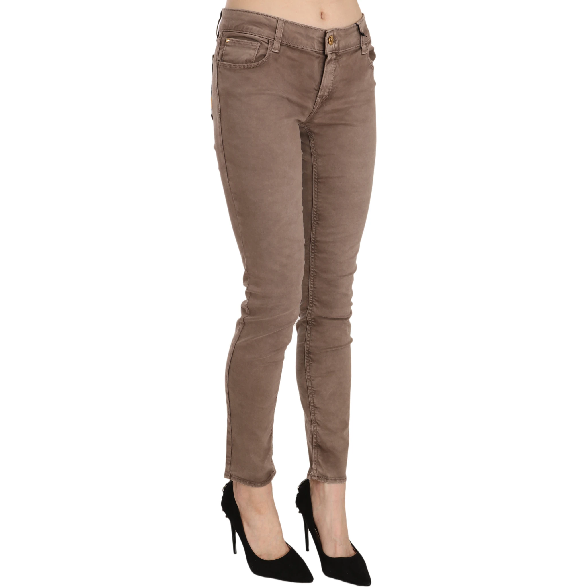 Brown Low Waist Slim Fit Skinny Pants